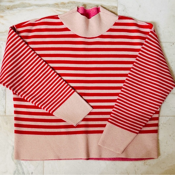 Anthropologie Sweaters - Anthropologie Maeve CARYS Mock Neck Red and Pink Striped Sweater